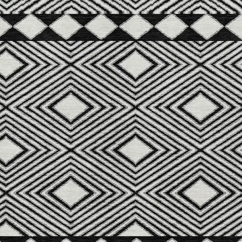 Black And Ivory Geometric Washable Indoor Outdoor Area Rug Photo 6