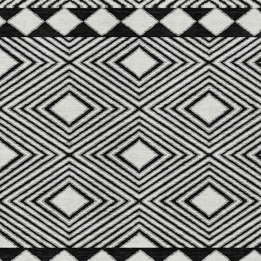 Black And Ivory Geometric Washable Indoor Outdoor Area Rug Photo 6