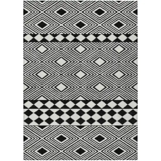 Black And Ivory Geometric Washable Indoor Outdoor Area Rug Photo 2