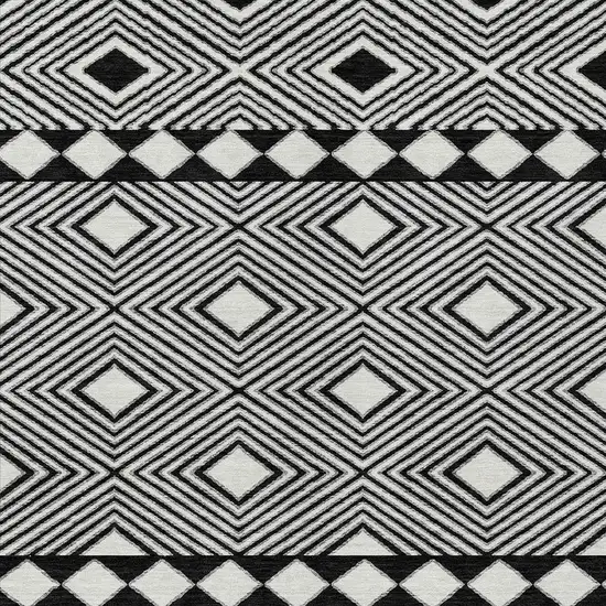 Black And Ivory Geometric Washable Indoor Outdoor Area Rug Photo 7