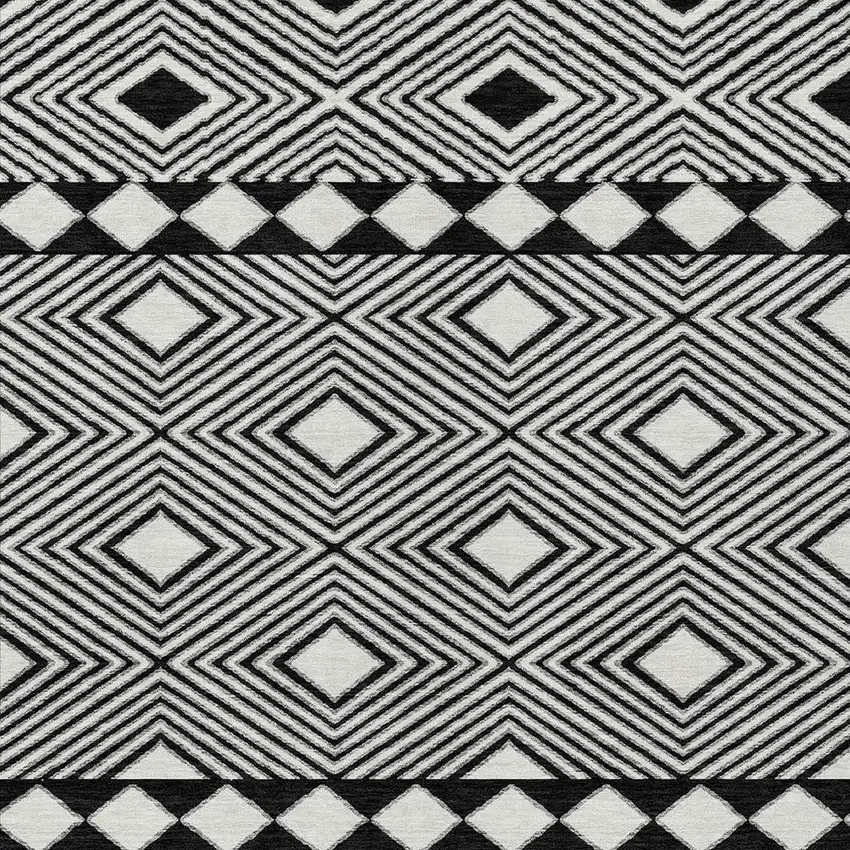 Black And Ivory Geometric Washable Indoor Outdoor Area Rug Photo 7