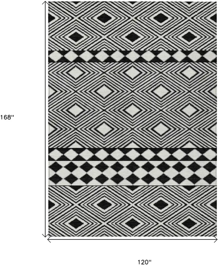Black And Ivory Geometric Washable Indoor Outdoor Area Rug Photo 3