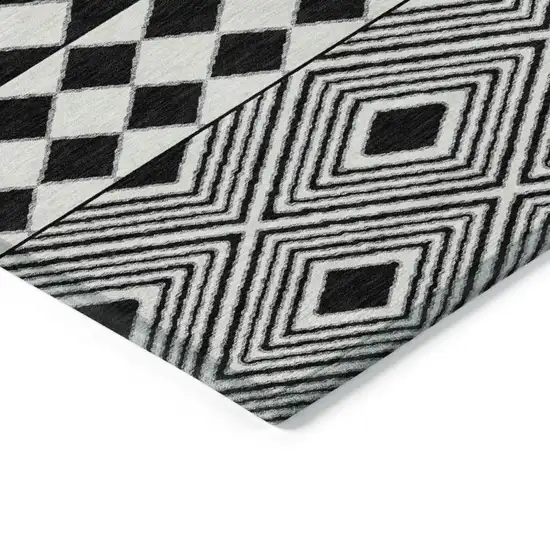 Black And Ivory Geometric Washable Indoor Outdoor Area Rug Photo 5