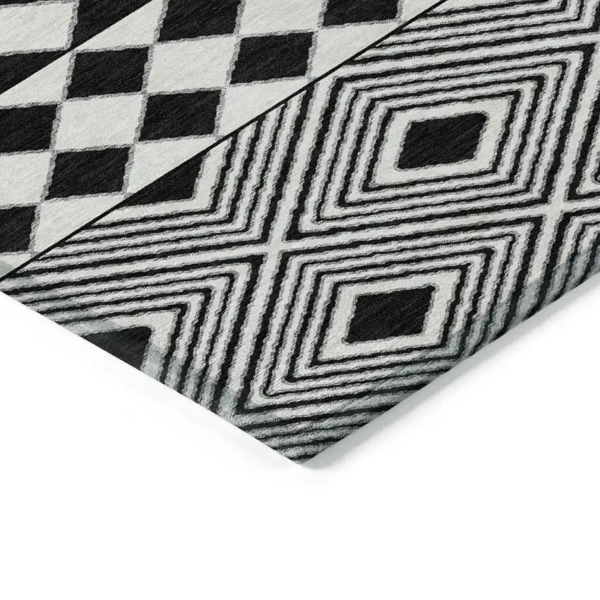 Black And Ivory Geometric Washable Indoor Outdoor Area Rug Photo 5