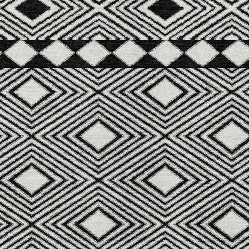 Black And Ivory Geometric Washable Indoor Outdoor Area Rug Photo 6
