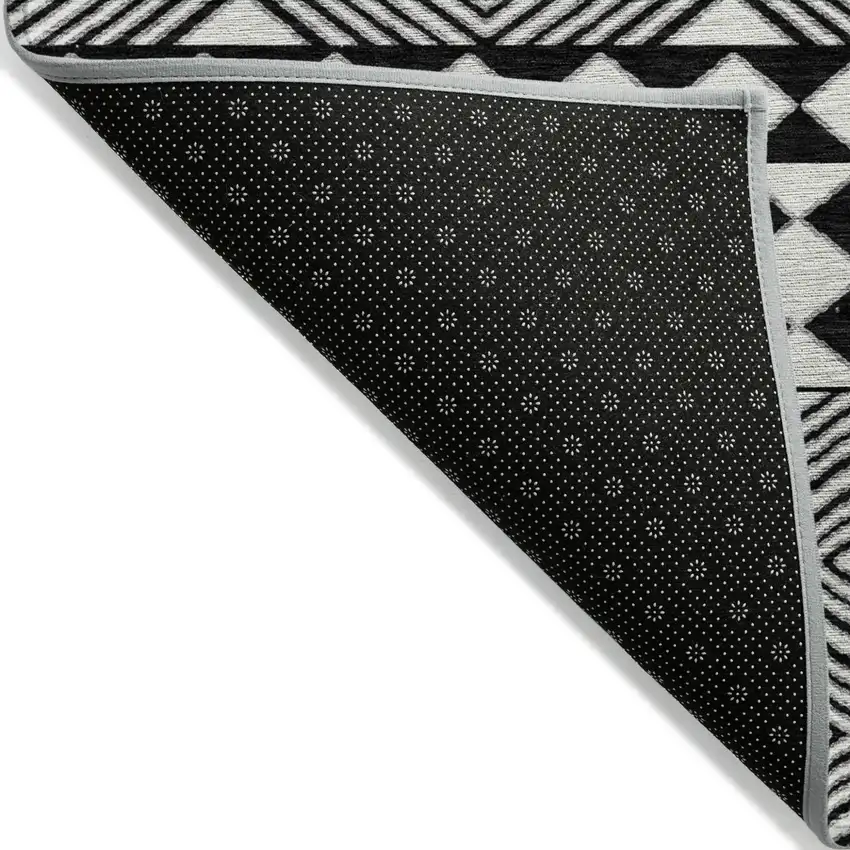 Black And Ivory Geometric Washable Indoor Outdoor Area Rug Photo 4