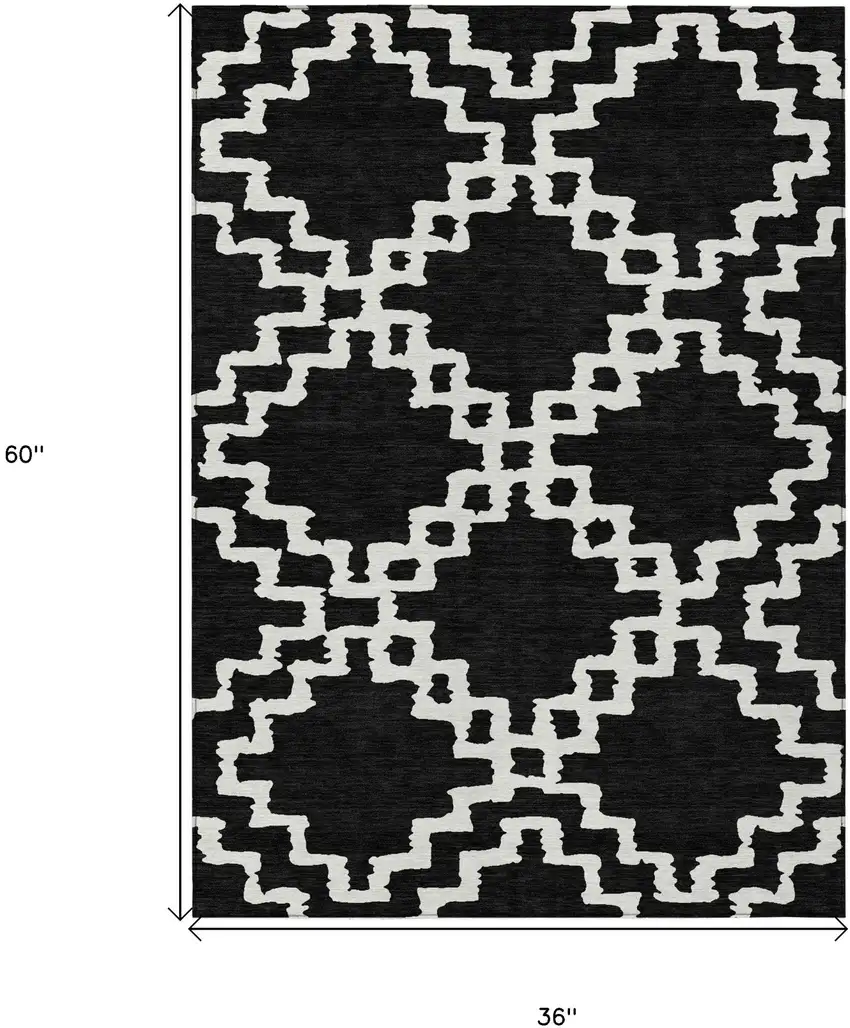 Black And Ivory Geometric Washable Indoor Outdoor Area Rug Photo 3