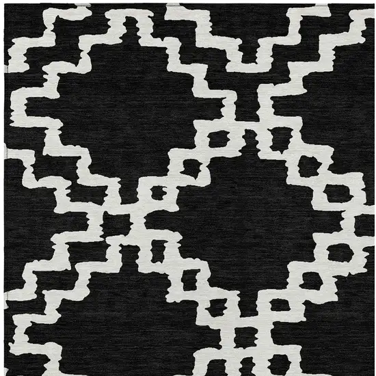 Black And Ivory Geometric Washable Indoor Outdoor Area Rug Photo 6