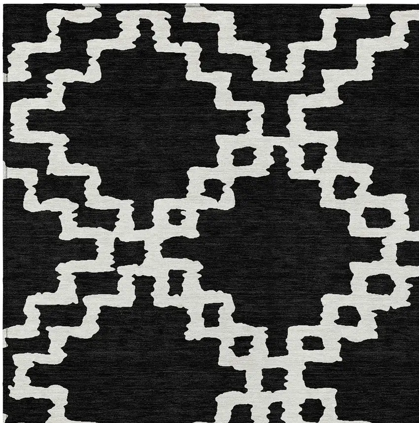 Black And Ivory Geometric Washable Indoor Outdoor Area Rug Photo 6