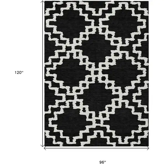 Black And Ivory Geometric Washable Indoor Outdoor Area Rug Photo 3