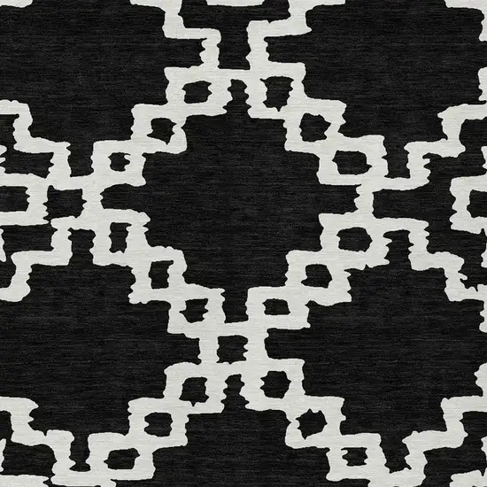 Black And Ivory Geometric Washable Indoor Outdoor Area Rug Photo 6