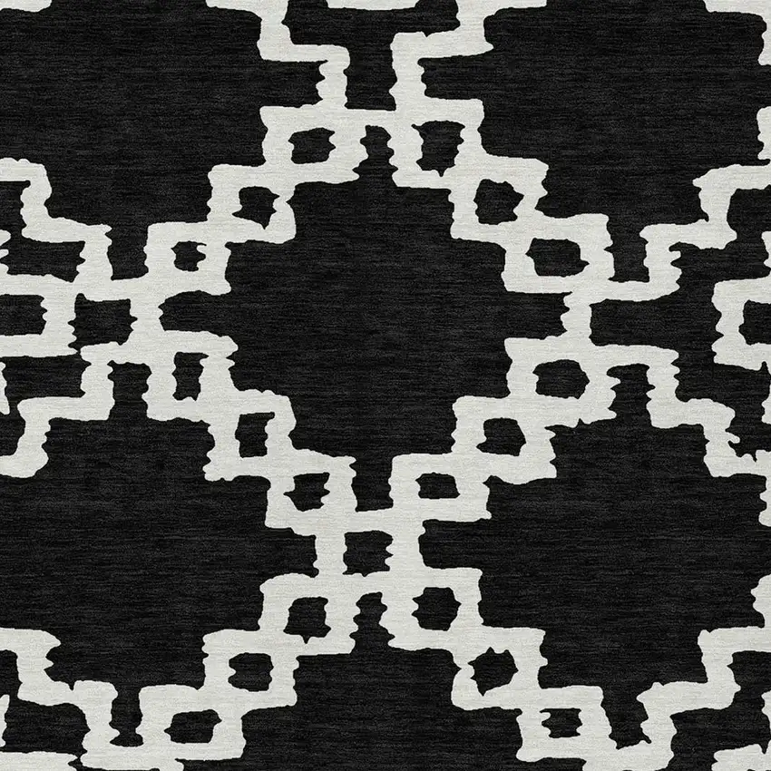 Black And Ivory Geometric Washable Indoor Outdoor Area Rug Photo 6