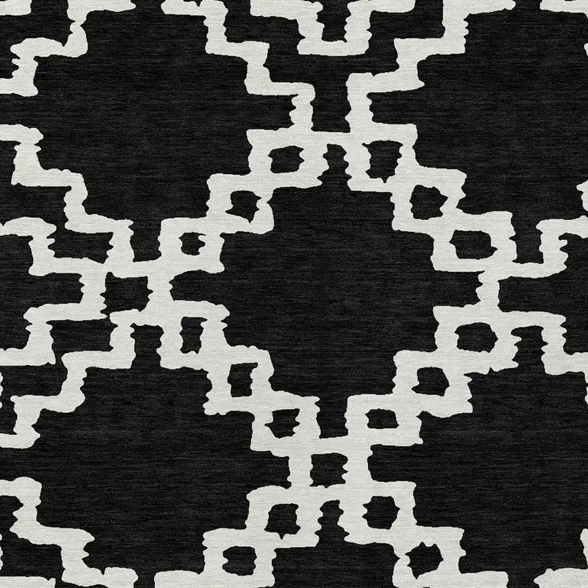 Black And Ivory Geometric Washable Indoor Outdoor Area Rug Photo 6