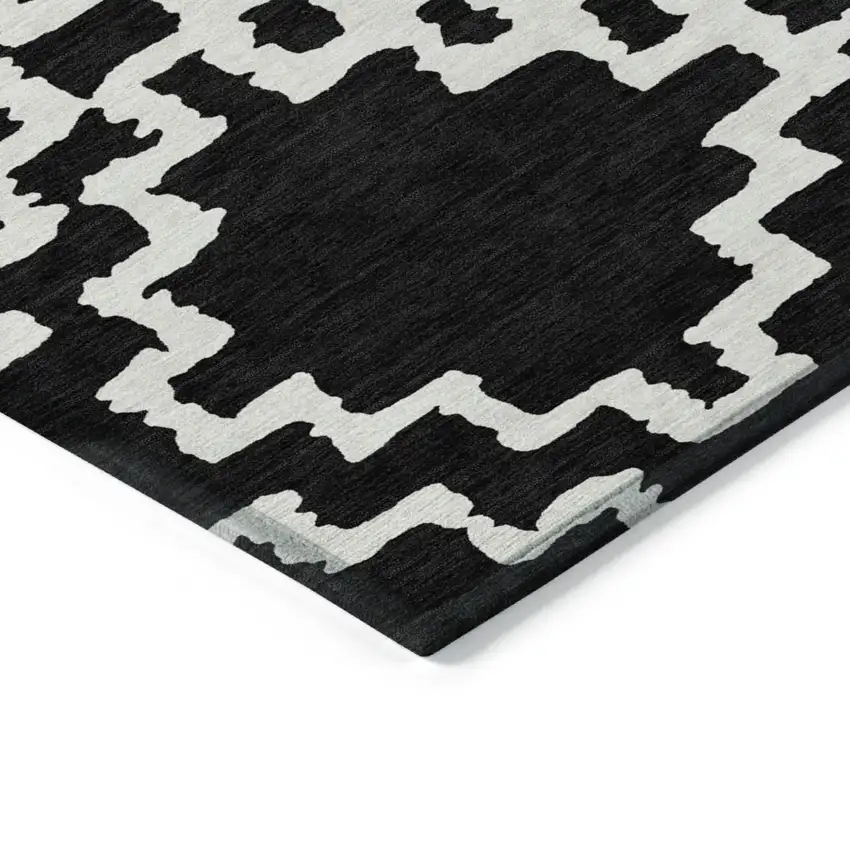 Black And Ivory Geometric Washable Indoor Outdoor Area Rug Photo 4