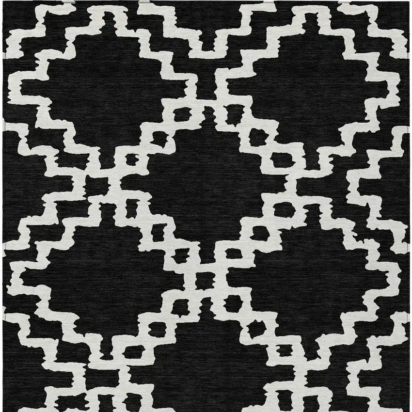 Black And Ivory Geometric Washable Indoor Outdoor Area Rug Photo 8