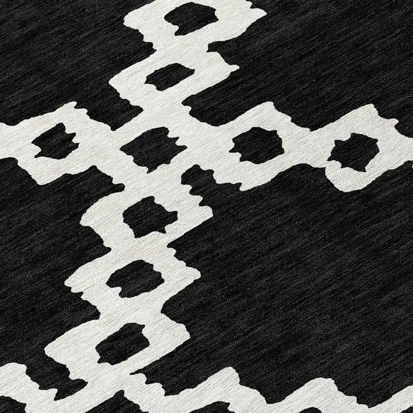 Black And Ivory Geometric Washable Indoor Outdoor Area Rug Photo 7