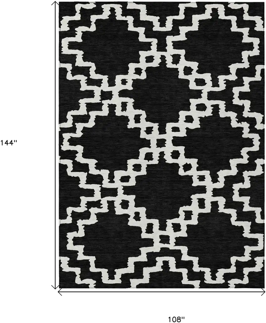Black And Ivory Geometric Washable Indoor Outdoor Area Rug Photo 3
