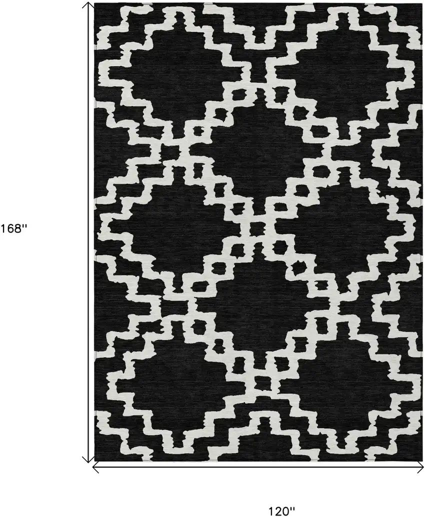 Black And Ivory Geometric Washable Indoor Outdoor Area Rug Photo 3