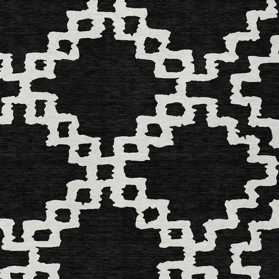 Black And Ivory Geometric Washable Indoor Outdoor Area Rug Photo 6