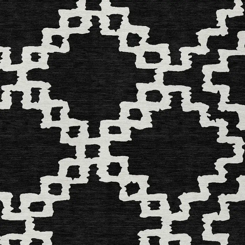 Black And Ivory Geometric Washable Indoor Outdoor Area Rug Photo 6