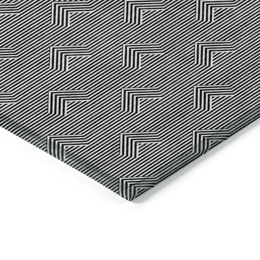 Black And Ivory Geometric Washable Indoor Outdoor Area Rug Photo 5