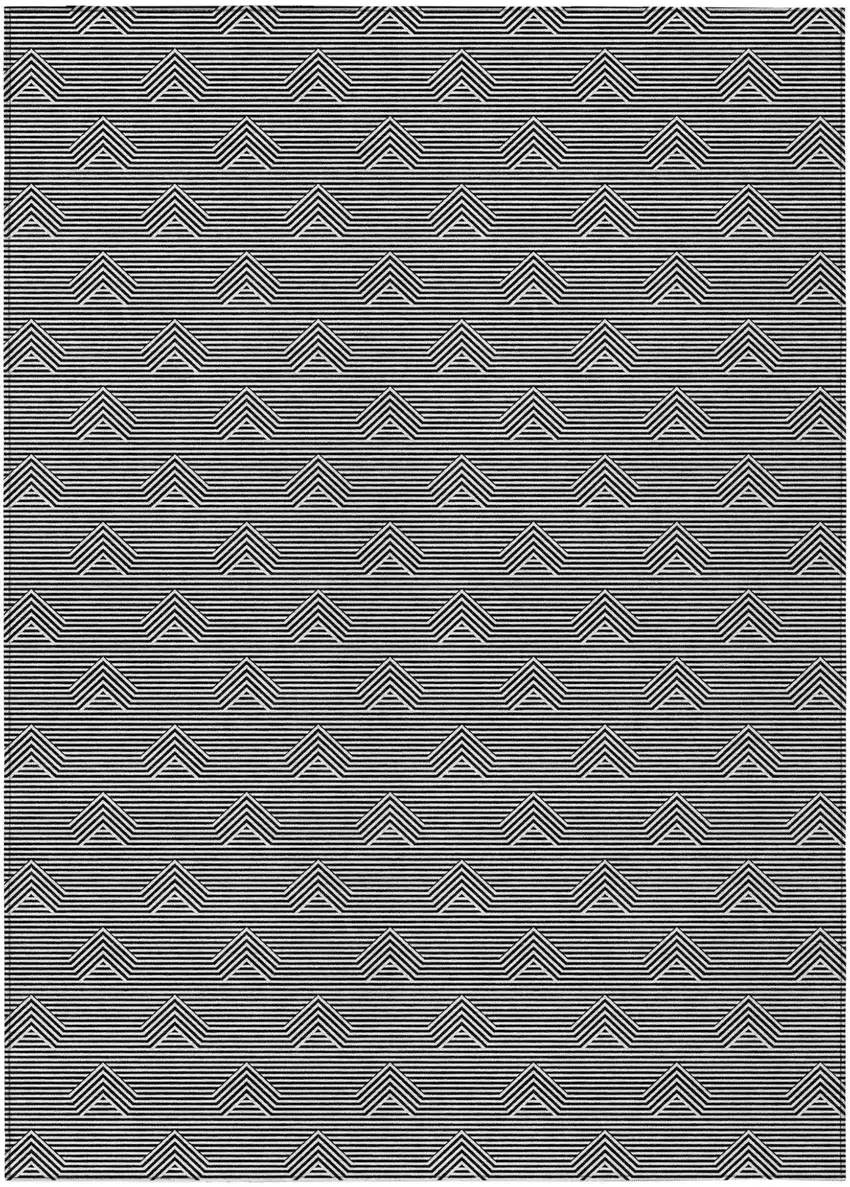Black And Ivory Geometric Washable Indoor Outdoor Area Rug Photo 2