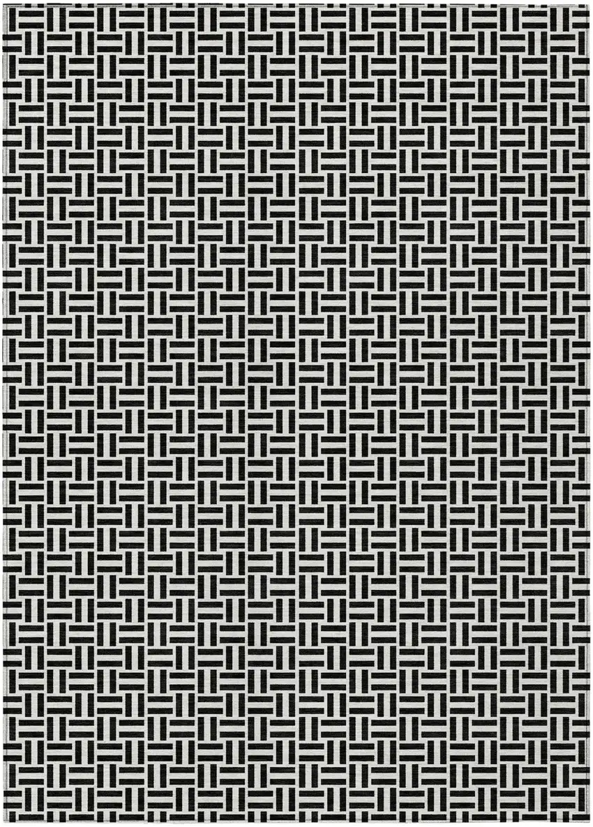 Black And Ivory Geometric Washable Indoor Outdoor Area Rug Photo 2
