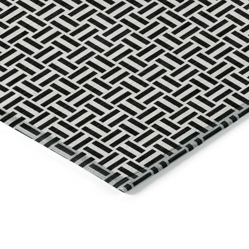 Black And Ivory Geometric Washable Indoor Outdoor Area Rug Photo 5