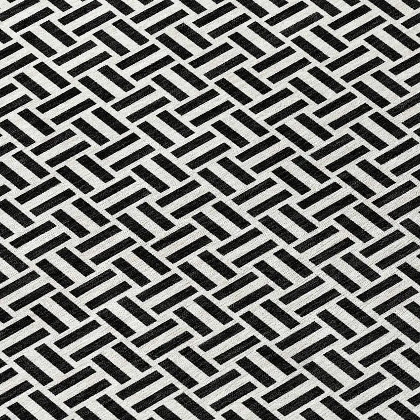 Black And Ivory Geometric Washable Indoor Outdoor Area Rug Photo 6