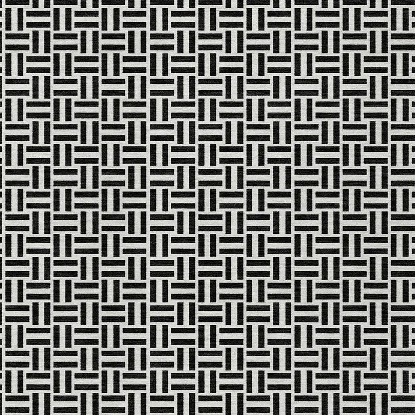 Black And Ivory Geometric Washable Indoor Outdoor Area Rug Photo 7