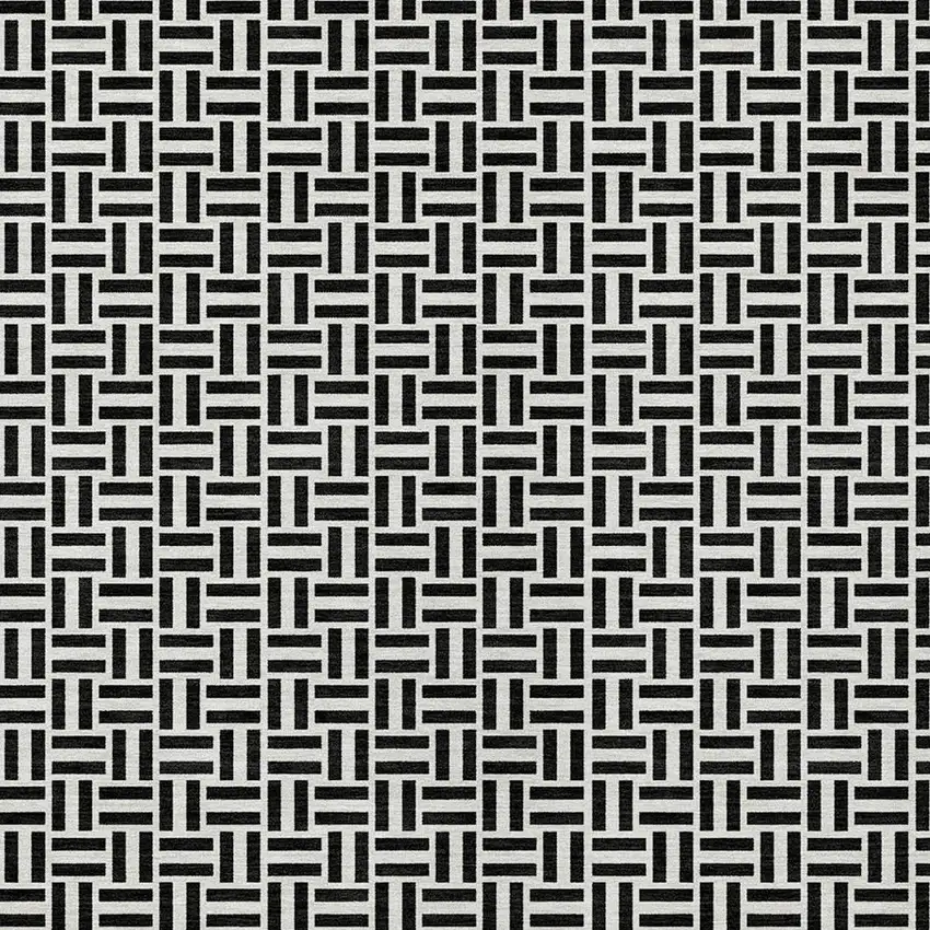 Black And Ivory Geometric Washable Indoor Outdoor Area Rug Photo 7