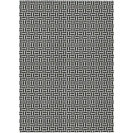 Black And Ivory Geometric Washable Indoor Outdoor Area Rug Photo 2