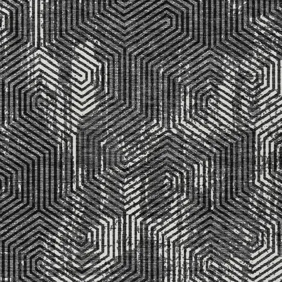 Black And Ivory Geometric Washable Indoor Outdoor Area Rug Photo 7