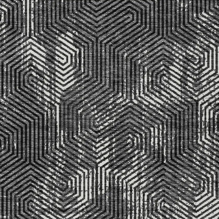 Black And Ivory Geometric Washable Indoor Outdoor Area Rug Photo 7