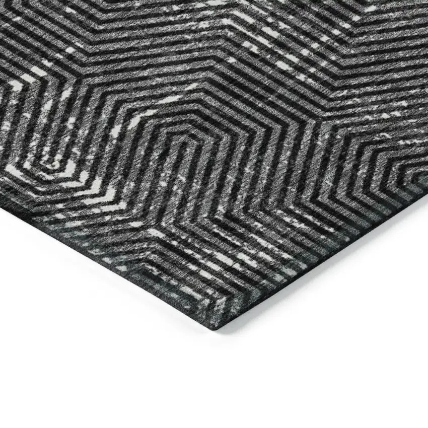 Black And Ivory Geometric Washable Indoor Outdoor Area Rug Photo 5