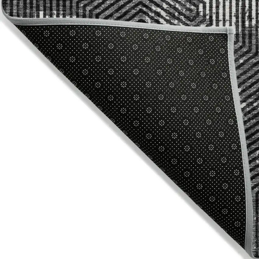 Black And Ivory Geometric Washable Indoor Outdoor Area Rug Photo 4