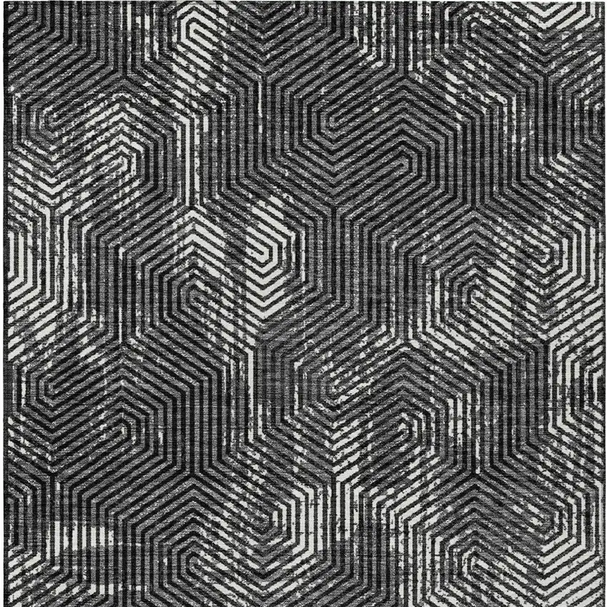 Black And Ivory Geometric Washable Indoor Outdoor Area Rug Photo 8