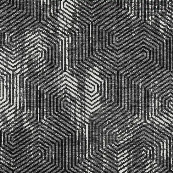 Black And Ivory Geometric Washable Indoor Outdoor Area Rug Photo 7