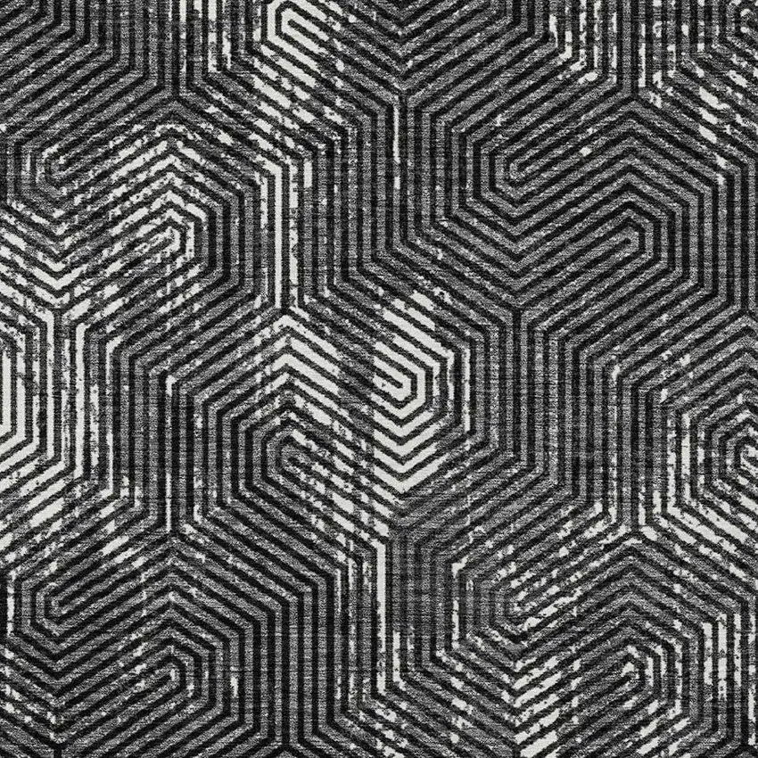 Black And Ivory Geometric Washable Indoor Outdoor Area Rug Photo 7