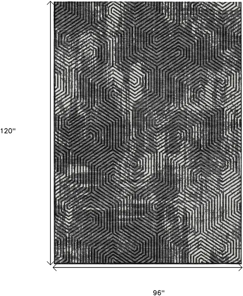 Black And Ivory Geometric Washable Indoor Outdoor Area Rug Photo 3