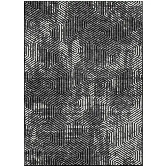 Black And Ivory Geometric Washable Indoor Outdoor Area Rug Photo 2