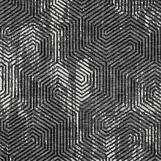 Black And Ivory Geometric Washable Indoor Outdoor Area Rug Photo 7
