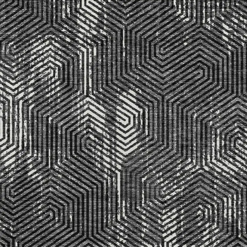 Black And Ivory Geometric Washable Indoor Outdoor Area Rug Photo 7