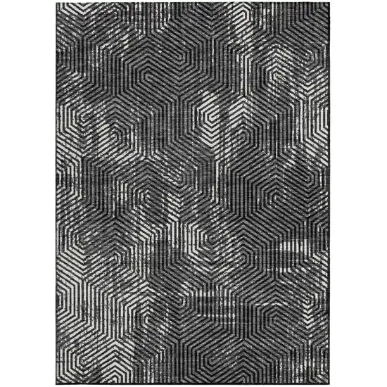 Black And Ivory Geometric Washable Indoor Outdoor Area Rug Photo 8