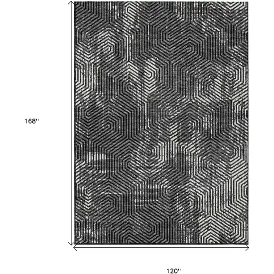 Black And Ivory Geometric Washable Indoor Outdoor Area Rug Photo 3