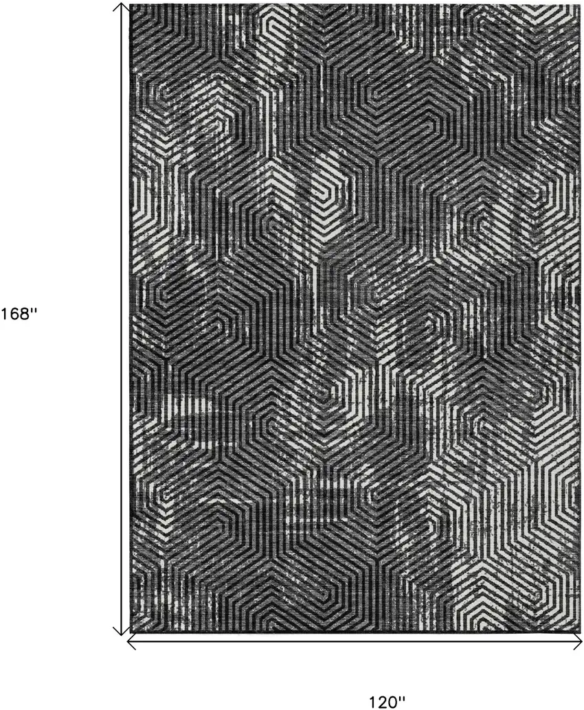 Black And Ivory Geometric Washable Indoor Outdoor Area Rug Photo 3