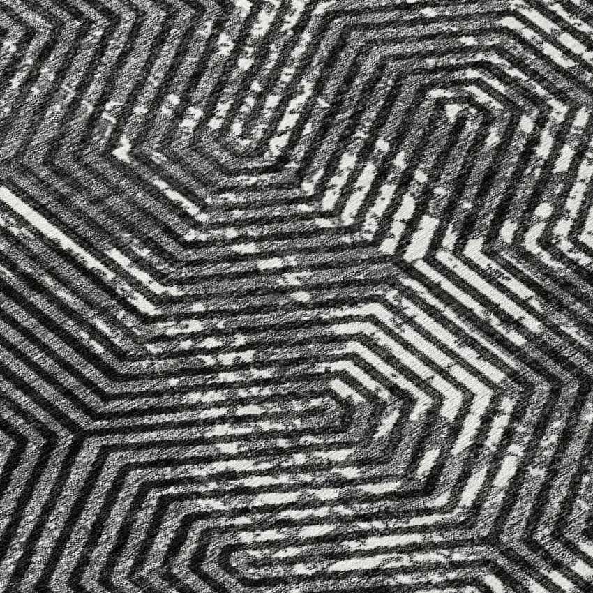 Black And Ivory Geometric Washable Indoor Outdoor Area Rug Photo 6