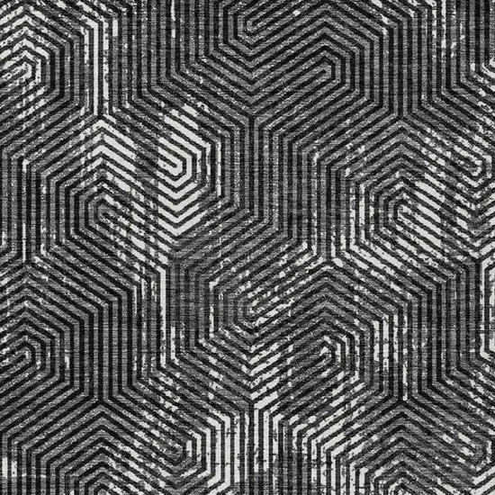 Black And Ivory Geometric Washable Indoor Outdoor Area Rug Photo 7