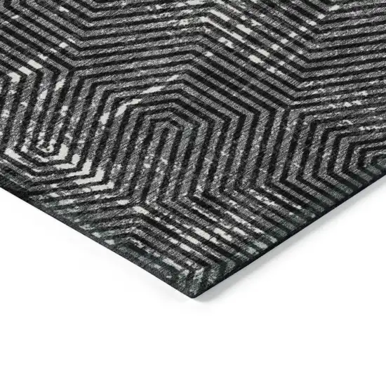 Black And Ivory Geometric Washable Indoor Outdoor Area Rug Photo 5