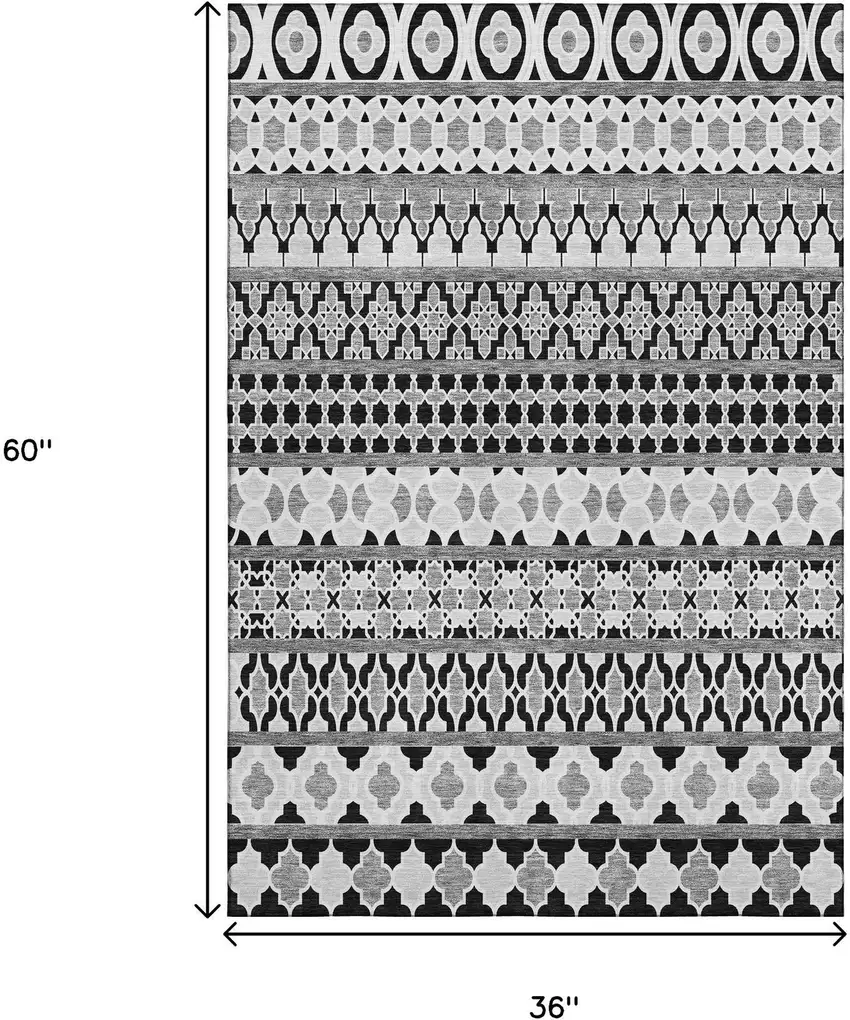 Black And Ivory Ikat Washable Area Rug With UV Protection Photo 3